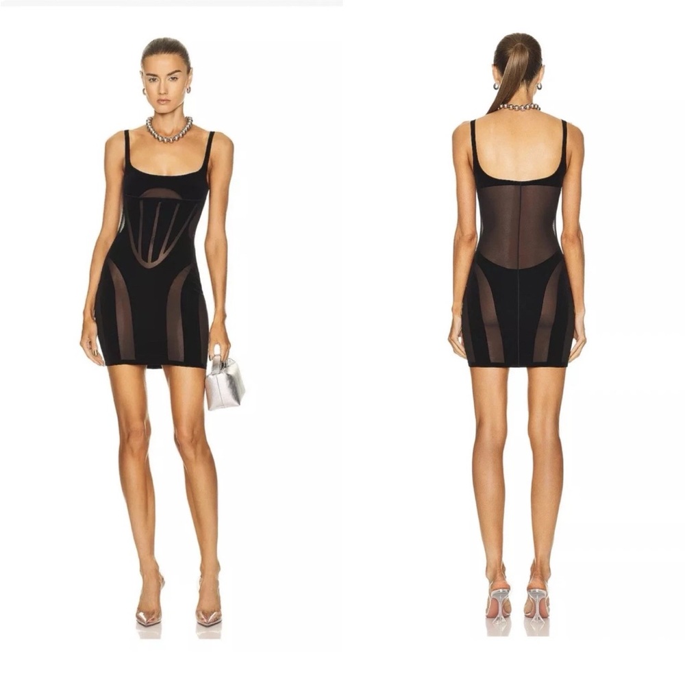 Mugler x Wolford Flock Shaping Dress Small Black NWT Glam Disco Bodycon